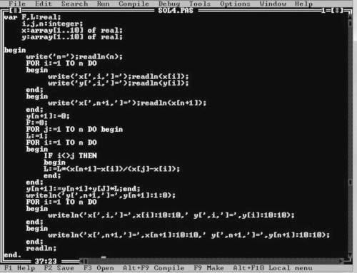 Program napisany w j�zyku Turbo Pascal